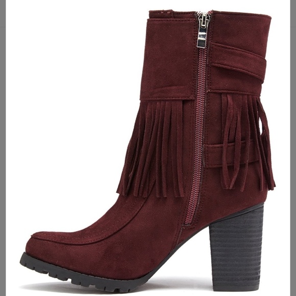 Bucco Jaxsyn Fringed Boot Burgundy Size 9 NIB - Picture 3 of 7